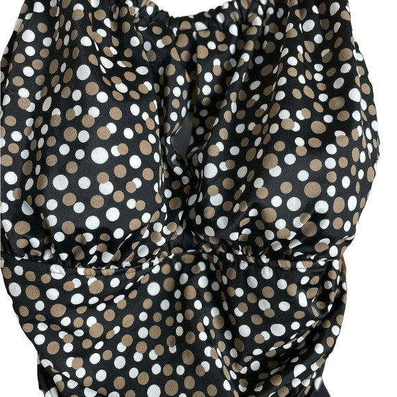 CATALINA Suddenly Slim Swimsuit Bathing Suit Black Brown Ivory Polka Dot Size M - Picture 2 of 10